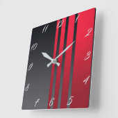 エレガント、暗モダン色の灰色ストライプの正方形の赤 スクエア壁時計 (傾斜)