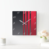 エレガント、暗モダン色の灰色ストライプの正方形の赤 スクエア壁時計 (ホーム)