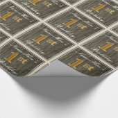 エレガント,木フェイク材,フェイク金ゴールド1st誕生日+名前 ラッピングペーパー (角)