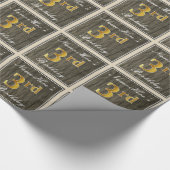 エレガント,木フェイク材,フェイク金ゴールド3歳の誕生日+名前 ラッピングペーパー (角)