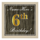 エレガント,木フェイク,フェイク金ゴールド6番目の誕生日+名前 ポスター (正面)
