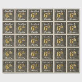 エレガント，木フェイク,フェイク金ゴールド6番目の誕生日+名前 ラッピングペーパー