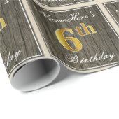 エレガント，木フェイク,フェイク金ゴールド6番目の誕生日+名前 ラッピングペーパー (ロールコーナー)