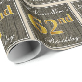 エレガント,木フェイク,フェイク金ゴールド62番目の誕生日+名前 ラッピングペーパー (ロールコーナー)