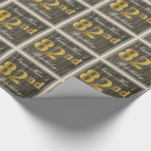 エレガント，木フェイク,フェイク金ゴールド82番目の誕生日+名前 ラッピングペーパー (角)