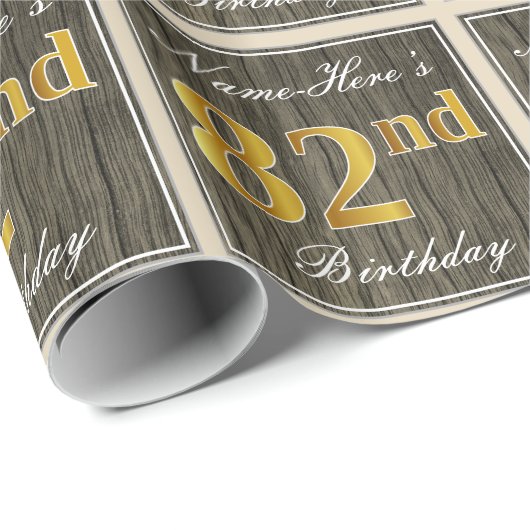 エレガント，木フェイク,フェイク金ゴールド82番目の誕生日+名前 ラッピングペーパー