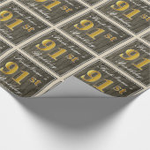 エレガント,木フェイク,フェイク金ゴールド91番目の誕生日+名前 ラッピングペーパー (角)