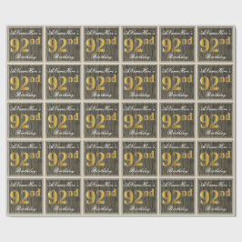 エレガント,木フェイク,フェイク金ゴールド92番目の誕生日+名前 ラッピングペーパー