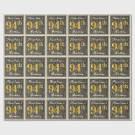 エレガント，木フェイク,フェイク金ゴールド94番目の誕生日+名前 ラッピングペーパー