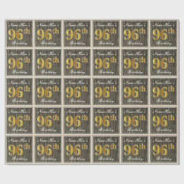 エレガント，木フェイク,フェイク金ゴールド96番目の誕生日+名前 ラッピングペーパー