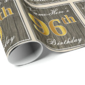 エレガント，木フェイク,フェイク金ゴールド96番目の誕生日+名前 ラッピングペーパー (ロールコーナー)