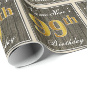 エレガント，木フェイク,フェイク金ゴールド99誕生日+名前 ラッピングペーパー (ロールコーナー)