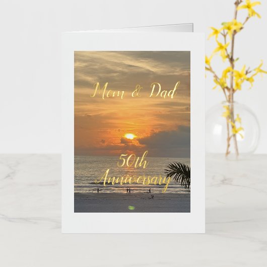 エレガント，母とパパ, 50周年記念，カード 箔グリーティングカード (黄色い花)