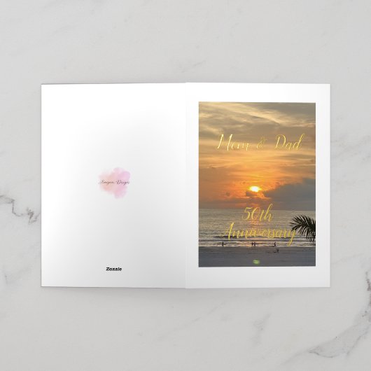 エレガント，母とパパ, 50周年記念，カード 箔グリーティングカード (外側レイダウン)