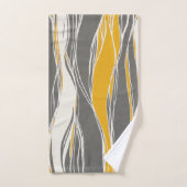 エレガント，波モダン，線，薄い灰色，黄色 バスタオルセット (ハンドタオル)