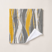 エレガント，波モダン，線，薄い灰色，黄色 バスタオルセット (ウォッシュタオル)