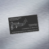 エレガント&洗練されたシルバー&ブラックピアノ音楽 マグネット名刺 (インサイチュ)