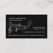 エレガント&洗練されたシルバー&ブラックピアノ音楽 名刺 (裏面)