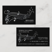エレガント&洗練されたシルバー&ブラックピアノ音楽 名刺 (正面/裏面)