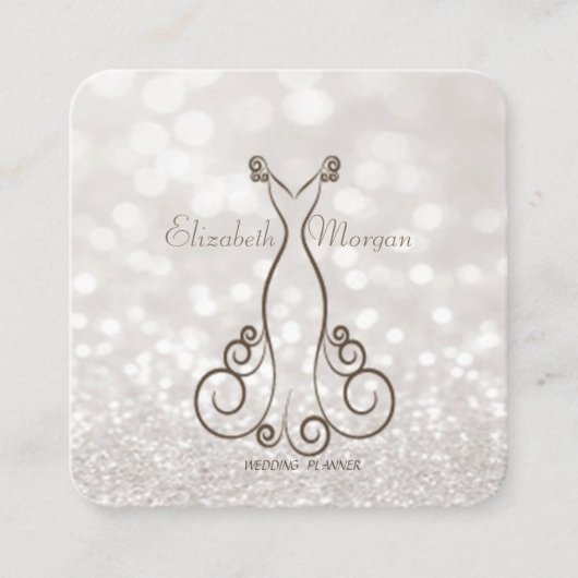 エレガント 洗練された モダンな グリッター ボケ ドレス スクエア名刺 (正面)