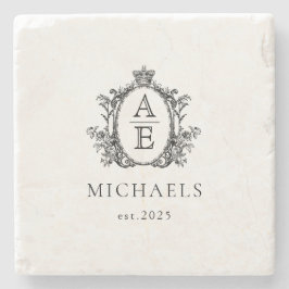 エレガント、王室のクレストモノグラム白黒 ストーンコースター