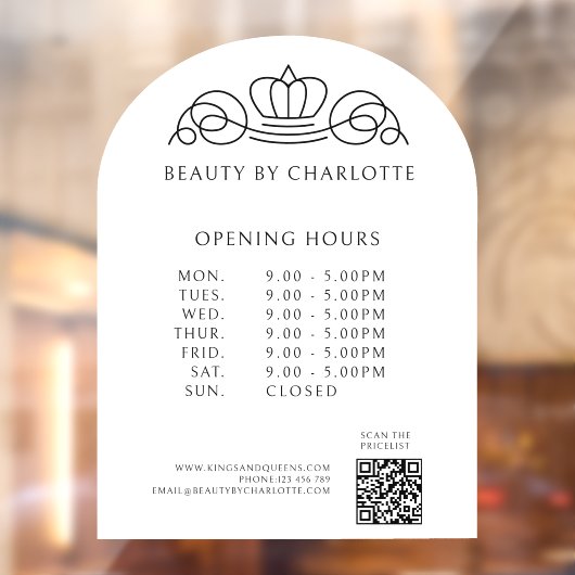 エレガント、王室の業務、営業時間、QRコード ウィンドウサイン (シート2)