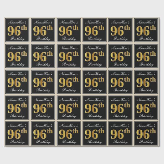エレガント、疑似ゴールド 96歳の誕生日 + オーダーメイド ネーム ラッピングペーパー (フラット)