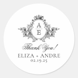 エレガント，白黒の紋章モノグラム結婚 ラウンドシール