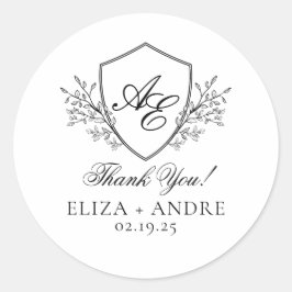エレガント，白黒の紋章モノグラム結婚 ラウンドシール