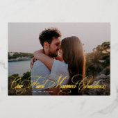 エレガント | 私たちの最初の結婚したクリスマス | 写真金ゴールド 箔シーズンカード (正面)