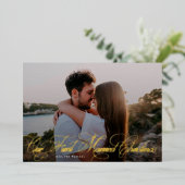 エレガント | 私たちの最初の結婚したクリスマス | 写真金ゴールド 箔シーズンカード (立ち正面)