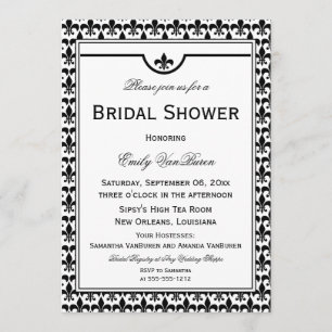 エレガント（紋章の）フラ・ダ・リブライダルシャワー-白黒 招待状