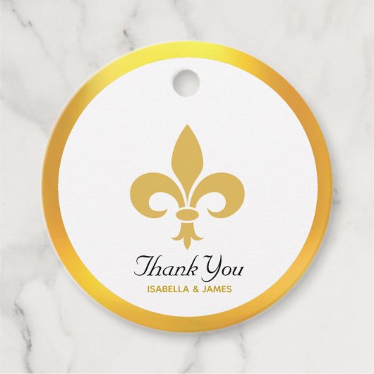 エレガント(紋章の)フラ・ダ・リ・オン・ブラック・サンキュー結婚ズ フェイバータグ (正面)