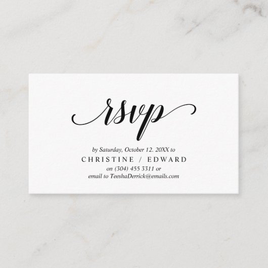 エレガント、素朴ブラックスクリプト、RSVP応答 エンクロージャーカード (正面)