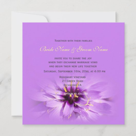 エレガント，紫かわいらしの花結婚式招待状 招待状 (正面)