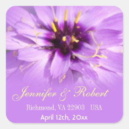 エレガント，紫かわいらしの花結婚式用シール スクエアシール