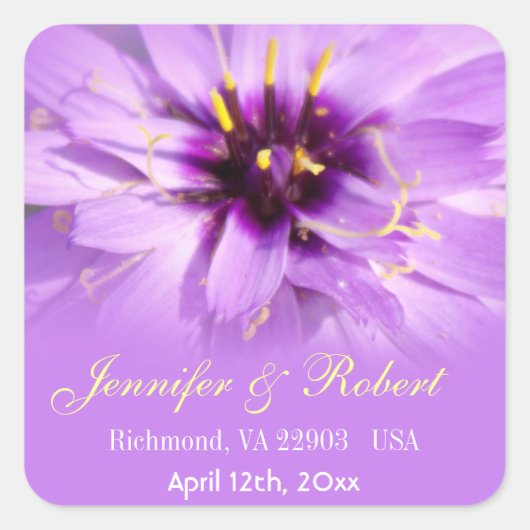 エレガント,紫かわいらしの花結婚式用シール スクエアシール (正面)