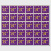 エレガント，紫，フェイク金ゴールド10番目の誕生日+名前 ラッピングペーパー (フラット)