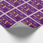 エレガント，紫，フェイク金ゴールド23番目の誕生日+名前 ラッピングペーパー (角)