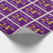 エレガント,紫,フェイク金ゴールド24番目の誕生日+名前 ラッピングペーパー (角)