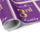 エレガント,紫,フェイク金ゴールド3歳の誕生日+名前 ラッピングペーパー (ロールコーナー)