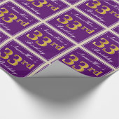 エレガント,紫,フェイク金ゴールド33番目の誕生日+名前 ラッピングペーパー (角)