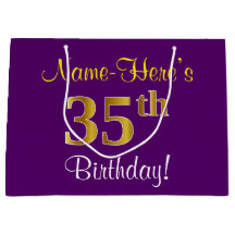 エレガント，紫，フェイク金ゴールド35番目の誕生日+名前