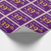 エレガント,紫,フェイク金ゴールド39番目の誕生日+名前 ラッピングペーパー (角)