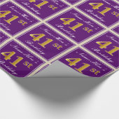 エレガント，紫，フェイク金ゴールド41番目の誕生日+名前 ラッピングペーパー (角)