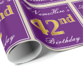 エレガント,紫,フェイク金ゴールド42番目の誕生日+名前 ラッピングペーパー (ロールコーナー)