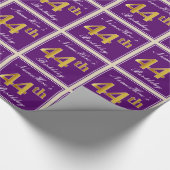 エレガント,紫,フェイク金ゴールド44番目の誕生日+名前 ラッピングペーパー (角)