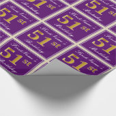 エレガント,紫,フェイク金ゴールド51番目の誕生日+名前 ラッピングペーパー (角)