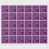 エレガント，紫，フェイク金ゴールド57番目の誕生日+名前 ラッピングペーパー (フラット)