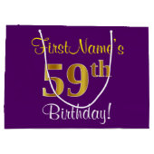 エレガント，紫，フェイク金ゴールド59番目の誕生日+名前 ラージペーパーバッグ (裏面)